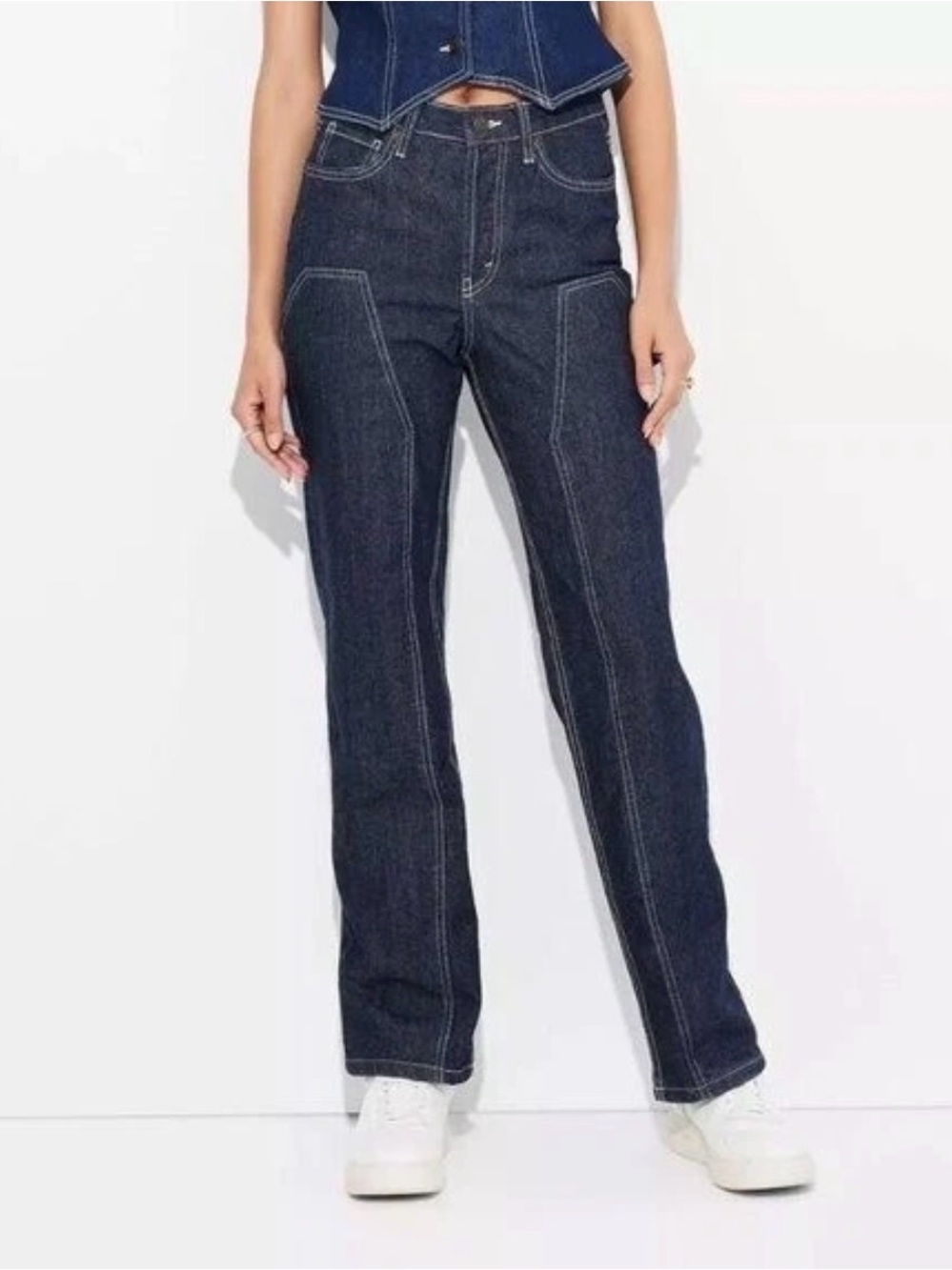 NWT Wild Fable 4 / 32” Easy Rigid Jeans High Rise Straight Dark Wash Denim Blue